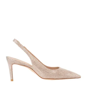 Scarpe eleganti con tacco 75 mm in lurex rosa dorato