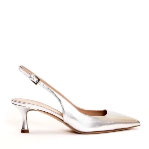 Scarpe eleganti con tacco slingback argento da 50 mm
