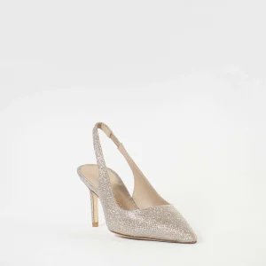 Scarpe eleganti con tacco 75 mm in lurex rosa dorato