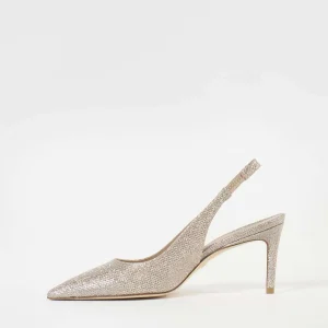Scarpe eleganti con tacco 75 mm in lurex rosa dorato