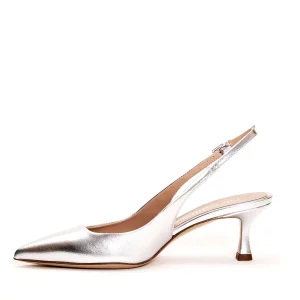 Scarpe eleganti con tacco slingback argento da 50 mm