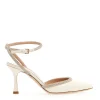 Scarpe eleganti in pelle avorio con strass da 75mm