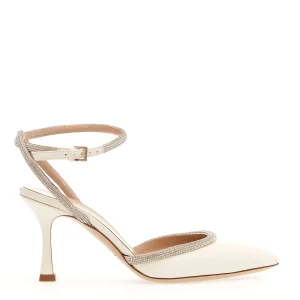 Scarpe eleganti in pelle avorio con strass da 75mm