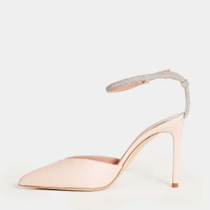 Scarpe eleganti in pelle rosa con cinturino strass 90mm