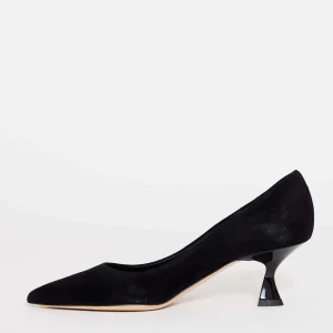 Scarpe eleganti in suede nero con tacco a rocchetto