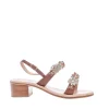 Scarpe eleganti: sandalo in pelle color cuoio con rhinestone blu e arancione