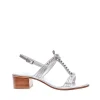 Scarpe eleganti: sandalo in pelle argento con tacco 40 e strass