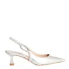 Scarpe in pelle argentata con cinturino slingback e anello metallico 55mm