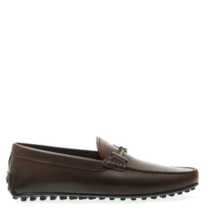 Scarpe in pelle marrone con fibbia in gomma di Tod's