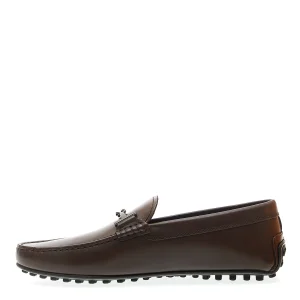 Scarpe in pelle marrone con fibbia in gomma di Tod's
