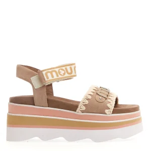 Scarpe MOU con zeppa in camoscio beige e rosa