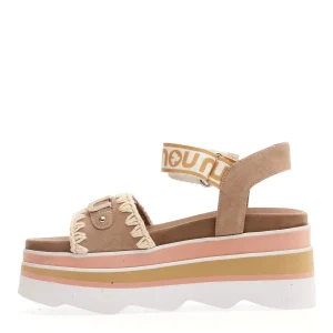 Scarpe MOU con zeppa in camoscio beige e rosa
