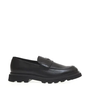 Scarpe penny loafer in pelle nera con suola in gomma resistente