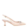 Scarpe Slingback con Tacco Medio in Pelle Rosa Polvere
