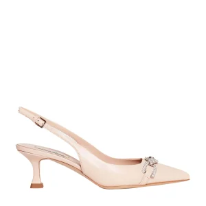 Scarpe Slingback con Tacco Medio in Pelle Rosa Polvere