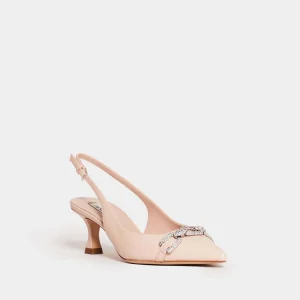 Scarpe Slingback con Tacco Medio in Pelle Rosa Polvere