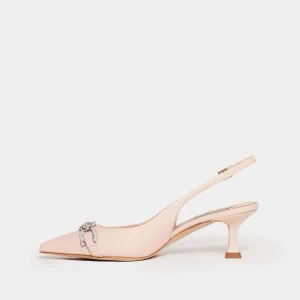 Scarpe Slingback con Tacco Medio in Pelle Rosa Polvere