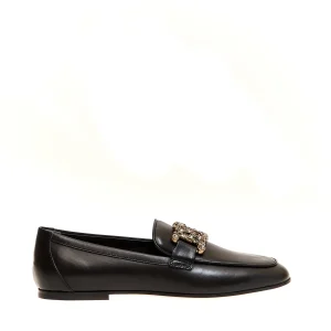 Scarpe Tod's: Eleganti mocassini neri in pelle con fibbia strass