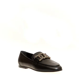 Scarpe Tod's: Eleganti mocassini neri in pelle con fibbia strass