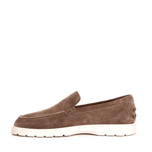 Scarpe Tod's: Mocassini in camoscio beige con suola in gomma bianca