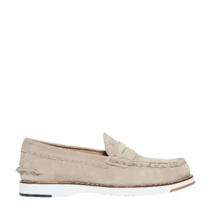 Scarpe TOD'S: Mocassino in camoscio beige con cuciture e maschera