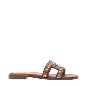 Scarpe TOD'S: Slipper in pelle marrone con borchie
