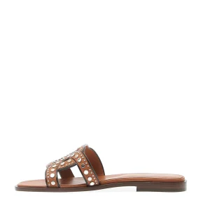 Scarpe TOD'S: Slipper in pelle marrone con borchie