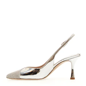 Slingback argento e strass: eleganza e stile a 75 mm