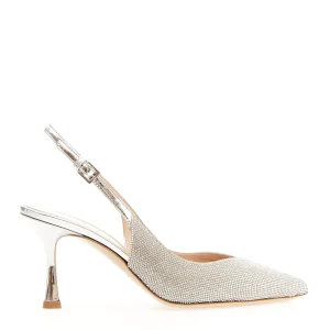 Slingback argento e strass: eleganza e stile a 75 mm