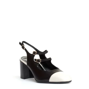 slingback cinturini nero e panna tacco 80 mm