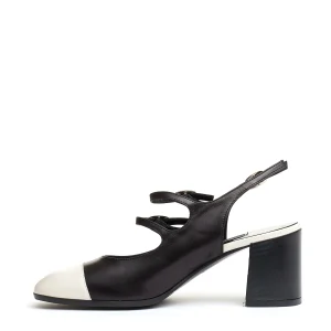 slingback cinturini nero e panna tacco 80 mm