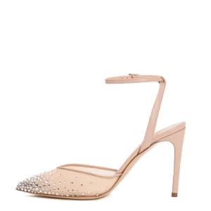 slingback contiruno caviglia rete strass tacco 90 mm