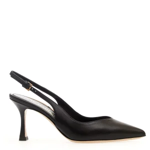 Slingback in pelle nera con tacco 75 mm: NINALILOU