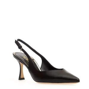 Slingback in pelle nera con tacco 75 mm: NINALILOU