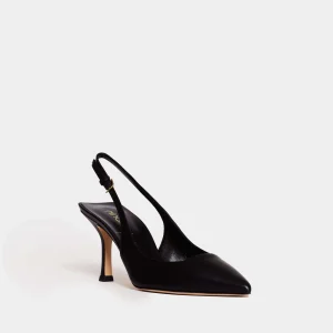 Slingback neri in pelle con tacco da 75 mm