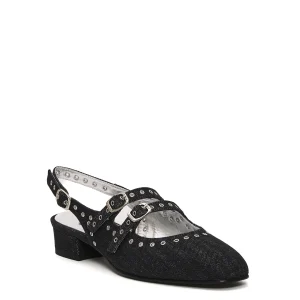 slingback tessuto jeans e borchie tacco 30 mm