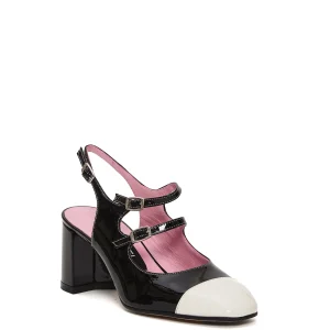 slingback vernice nera e binaca tacco 60 mm