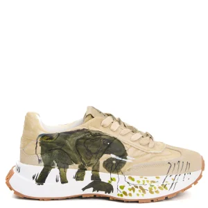 sneakers verde e beige dipinta a mano