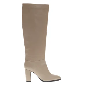 SORELLE PEREGO - Beige Leather Tube Boot: Elegant 80mm Heel