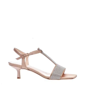 SORELLE PEREGO - Elegant Nude Satin Sandals with Rhinestones