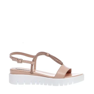 SORELLE PEREGO - Eleganti zeppe basse in pelle rosa cipria con strass