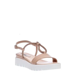 SORELLE PEREGO - Eleganti zeppe basse in pelle rosa cipria con strass