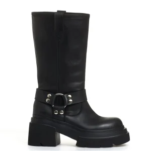 stivale biker pelle nera fondo grosso