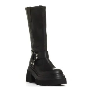 stivale biker pelle nera fondo grosso