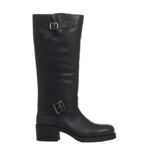 stivale biker tacco 40 mm fibbie nero
