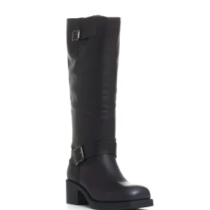 stivale biker tacco 40 mm fibbie nero