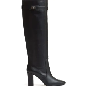 stivale pelle nera tacco 90 mm