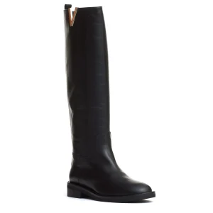 stivale pelle nera V argento