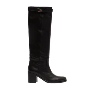 Stivaletti in pelle nera con fibbia da 60 mm