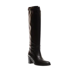 Stivaletti in pelle nera con fibbia da 60 mm